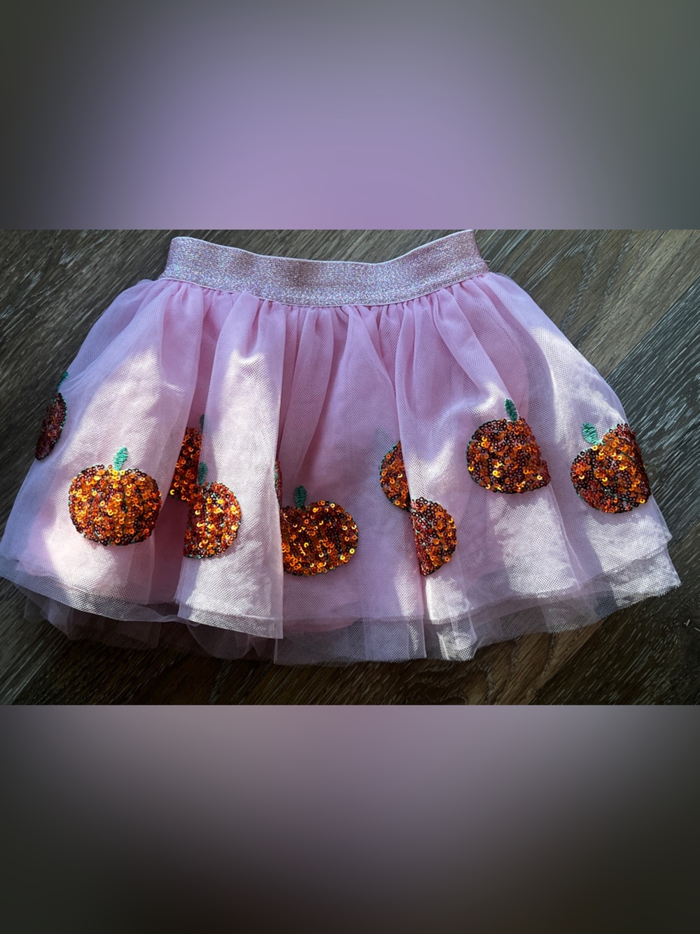 Angel Dear Pink Tulle Skirt with Orange Sequin Pumpkin Motifs